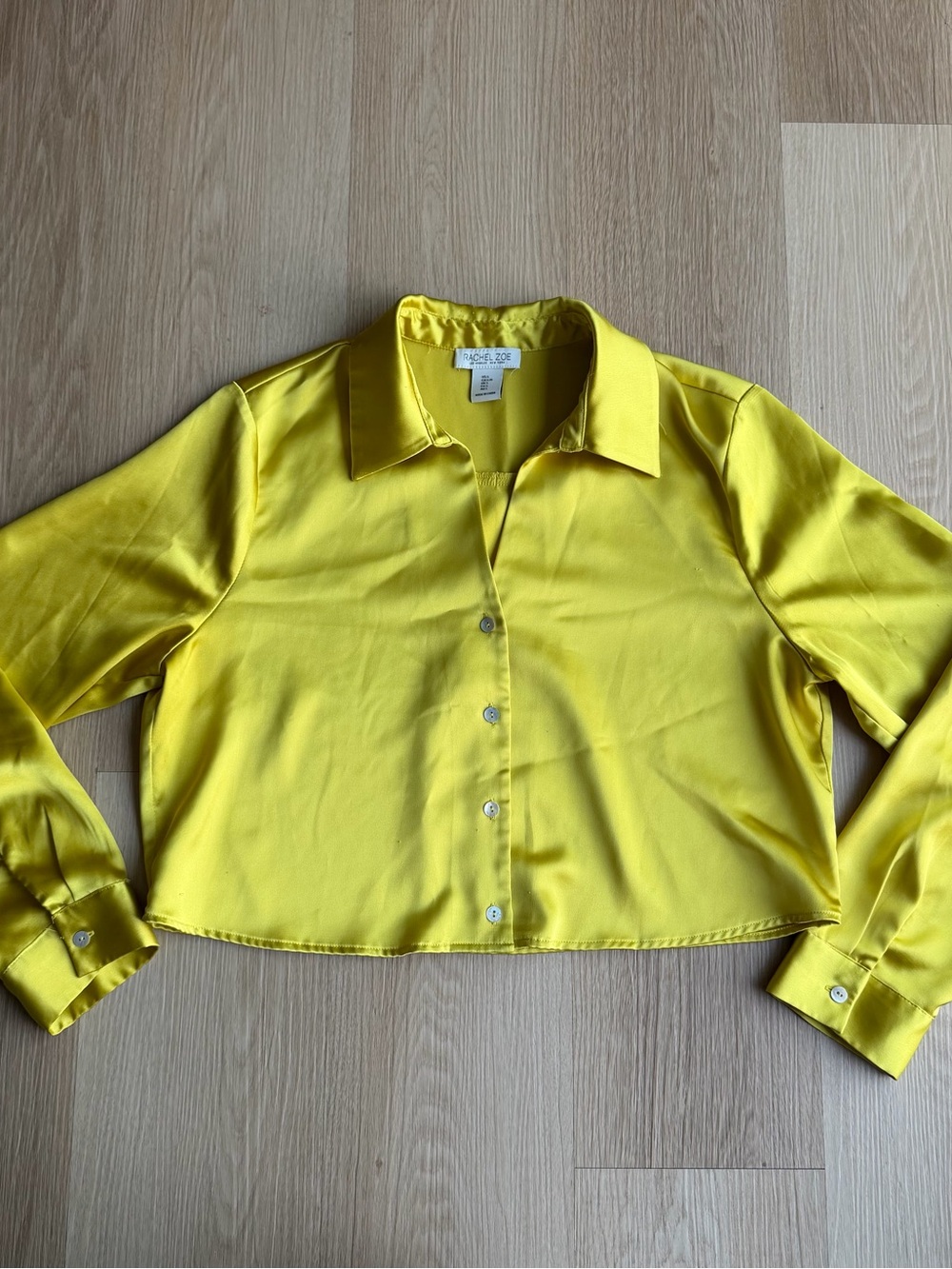 Rachel Zoe Long Sleeve Satin Button-Down Crop Shirt Size L
